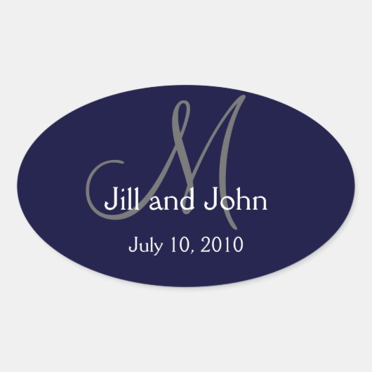Monogram Bruiloft Wijn Label Sticker Navy (Voorkant)
