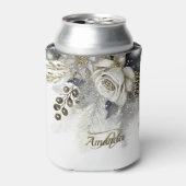 Monogram Bruiloft Zilveren Gouden Witte Rozen Blikjeskoeler (Blikje Voorkant)