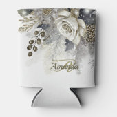 Monogram Bruiloft Zilveren Gouden Witte Rozen Blikjeskoeler (Voorkant)