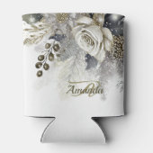 Monogram Bruiloft Zilveren Gouden Witte Rozen Blikjeskoeler (Achterkant)