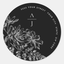 Monogram Bruiloft Zwart Wit Adres Envelop Seal Ronde Sticker