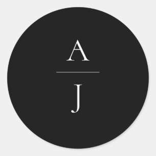 Monogram Bruiloft Zwart Wit Envelop Seal Ronde Sticker
