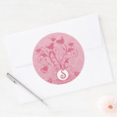 Monogram bruiloftsvogels Hartszirls Honeysuckle Ronde Sticker (Envelop)