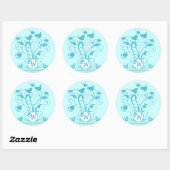 Monogram bruiloftsvogels Hartszwemmen Aqua Blue Ronde Sticker (Vel)