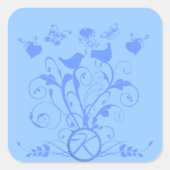 Monogram bruiloftsvogels Hartszwemmen poeder blauw Vierkante Sticker (Voorkant)