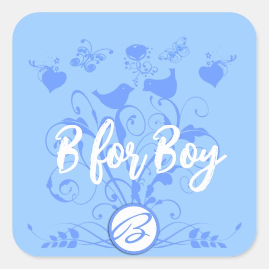 Monogram bruiloftsvogels Hartszwemmen poeder blauw Vierkante Sticker (Voorkant)