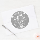 Monogram bruiloftsvogels Hartszwemmen Wit op grijs Ronde Sticker (Envelop)