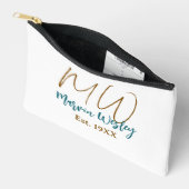 Monogram bruin blauw turquoise geschat jaar eenvou etui (Open)