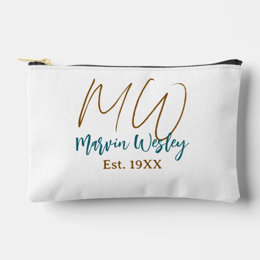 Monogram bruin blauw turquoise geschat jaar eenvou etui (Voorkant)