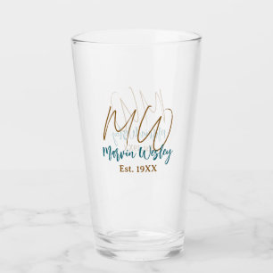 Monogram bruin blauw turquoise geschat jaar eenvou glas