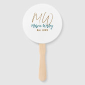 Monogram bruin blauw turquoise geschat jaar eenvou handwaaier (Achterkant)