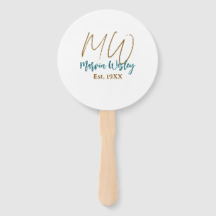 Monogram bruin blauw turquoise geschat jaar eenvou handwaaier