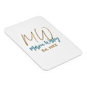 Monogram bruin blauw turquoise geschat jaar eenvou magneet (Rechterzijde)