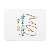 Monogram bruin blauw turquoise geschat jaar eenvou magneet (Horizontaal)