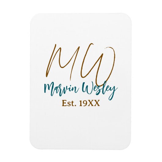 Monogram bruin blauw turquoise geschat jaar eenvou magneet (Verticaal)