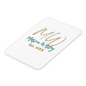 Monogram bruin blauw turquoise geschat jaar eenvou magneet (Linkerzijde)