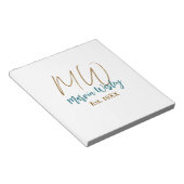 Monogram bruin blauw turquoise geschat jaar eenvou notitieblok (Schuin)