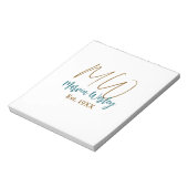 Monogram bruin blauw turquoise geschat jaar eenvou notitieblok (Linkerzijde)