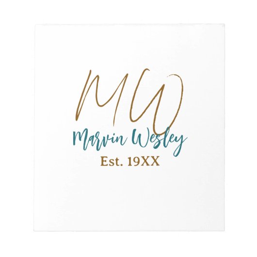 Monogram bruin blauw turquoise geschat jaar eenvou notitieblok (Voorkant)
