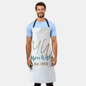 Monogram bruin blauw turquoise geschat jaar eenvou schort (Gedragen)