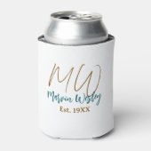 Monogram bruin blauw turquoise jaar eenvoudig mini blikjeskoeler (Blikje Voorkant)