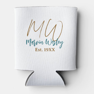 Monogram bruin blauw turquoise jaar eenvoudig mini blikjeskoeler
