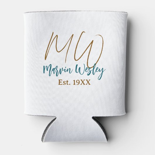 Monogram bruin blauw turquoise jaar eenvoudig mini blikjeskoeler (Voorkant)