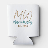 Monogram bruin blauw turquoise jaar eenvoudig mini blikjeskoeler (Achterkant)