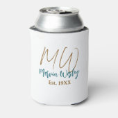 Monogram bruin blauw turquoise jaar eenvoudig mini blikjeskoeler (Blikje Achterkant)