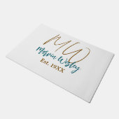 Monogram bruin blauw turquoise jaar eenvoudig mini deurmat (Schuin)