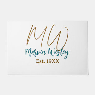 Monogram bruin blauw turquoise jaar eenvoudig mini deurmat
