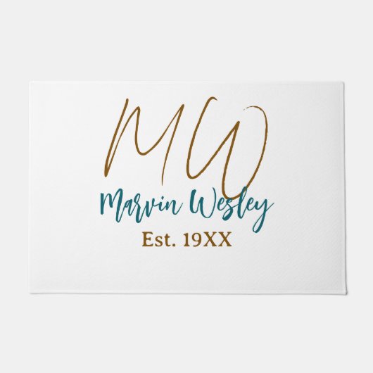 Monogram bruin blauw turquoise jaar eenvoudig mini deurmat (Voorkant)