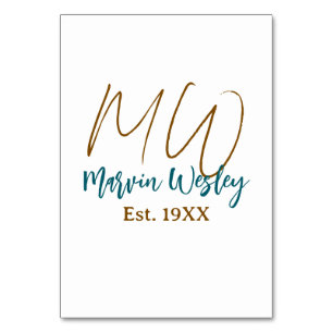 Monogram bruin blauw turquoise jaar eenvoudig mini kaart
