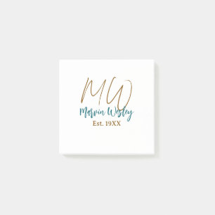 Monogram bruin blauw turquoise jaar eenvoudig mini post-it® notes