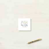 Monogram bruin blauw turquoise jaar eenvoudig mini post-it® notes (Op bureau)