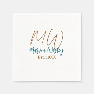Monogram bruin blauw turquoise jaar eenvoudig mini servet