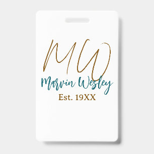 Monogram bruin blauw turquoise oprichtingsjaar een badge