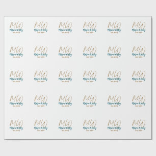 Monogram bruin blauw turquoise oprichtingsjaar een cadeaupapier
