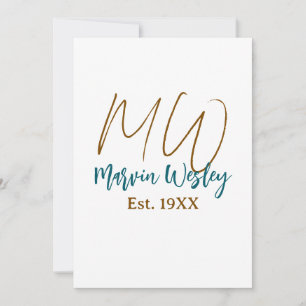 Monogram bruin blauw turquoise oprichtingsjaar een kaart