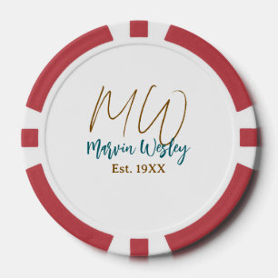 Monogram bruin blauw turquoise oprichtingsjaar een poker chips