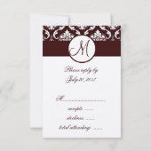 Monogram bruin Damask RSVP-kaart op viltpapier RSVP Kaartje (Achterkant)