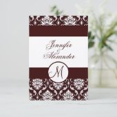 Monogram bruin Damask RSVP-kaart op viltpapier RSVP Kaartje (Staand voorkant)