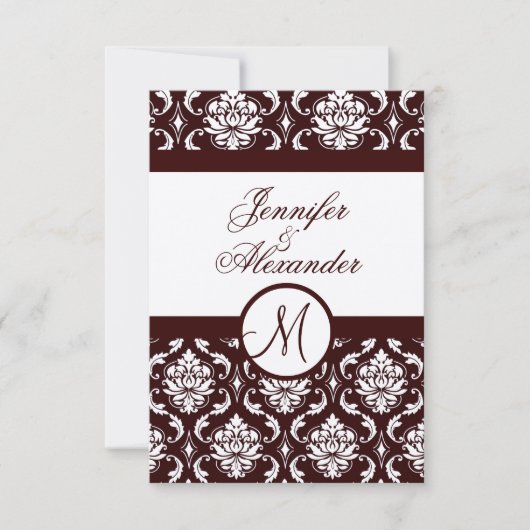 Monogram bruin Damask RSVP-kaart op viltpapier RSVP Kaartje (Voorkant)