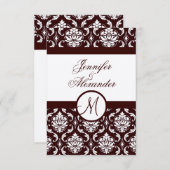 Monogram bruin Damask RSVP-kaart op viltpapier RSVP Kaartje (Voorkant / Achterkant)