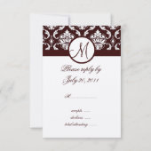Monogram bruin Damask RSVP-kaart op viltpapier RSVP Kaartje (Achterkant)