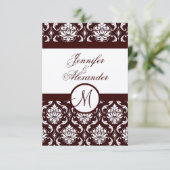 Monogram bruin Damask RSVP-kaart op viltpapier RSVP Kaartje (Staand voorkant)
