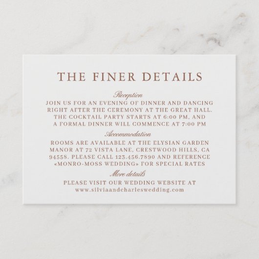 Monogram Bruin & Ecru Bruiloft Details Informatiekaartje (Voorkant)