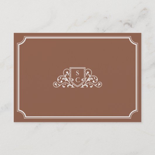 Monogram Bruin & Ecru Bruiloft Details Informatiekaartje (Achterkant)