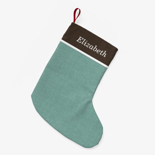 Monogram bruin en Aqua Rustic Holiday Kleine Kerstsok (Voorkant (Hangend))