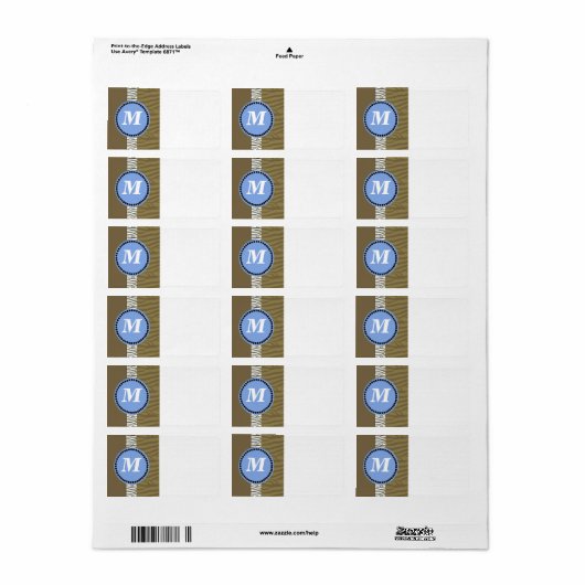 Monogram bruin en blauw Zebra Pattern Etiket (Full Sheet)